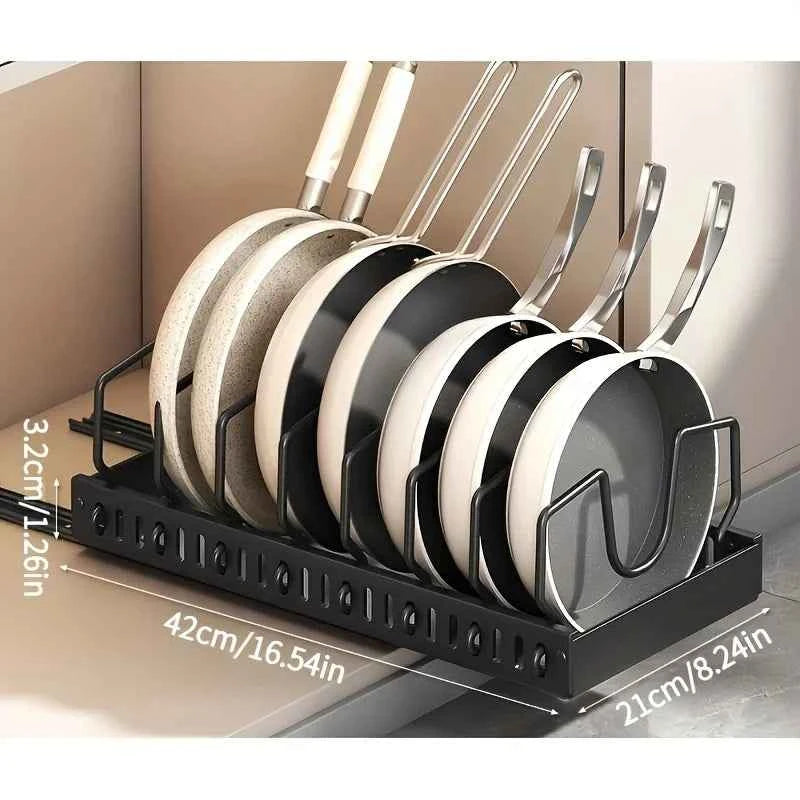 Adjustable Cookware Storage Rack, Kitchen Pull-out Shelf, Sliding Countertop and Dish Rack Inside Cabinets