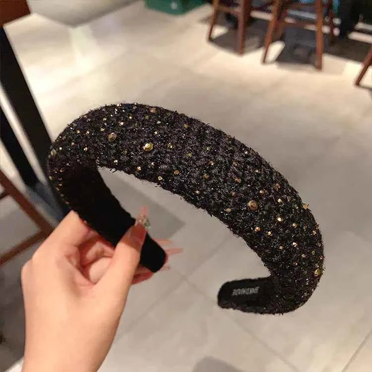 French retro plush rhinestone wide edge sponge hair accessories hoops headband for women  high cranial top hair clips headbands
