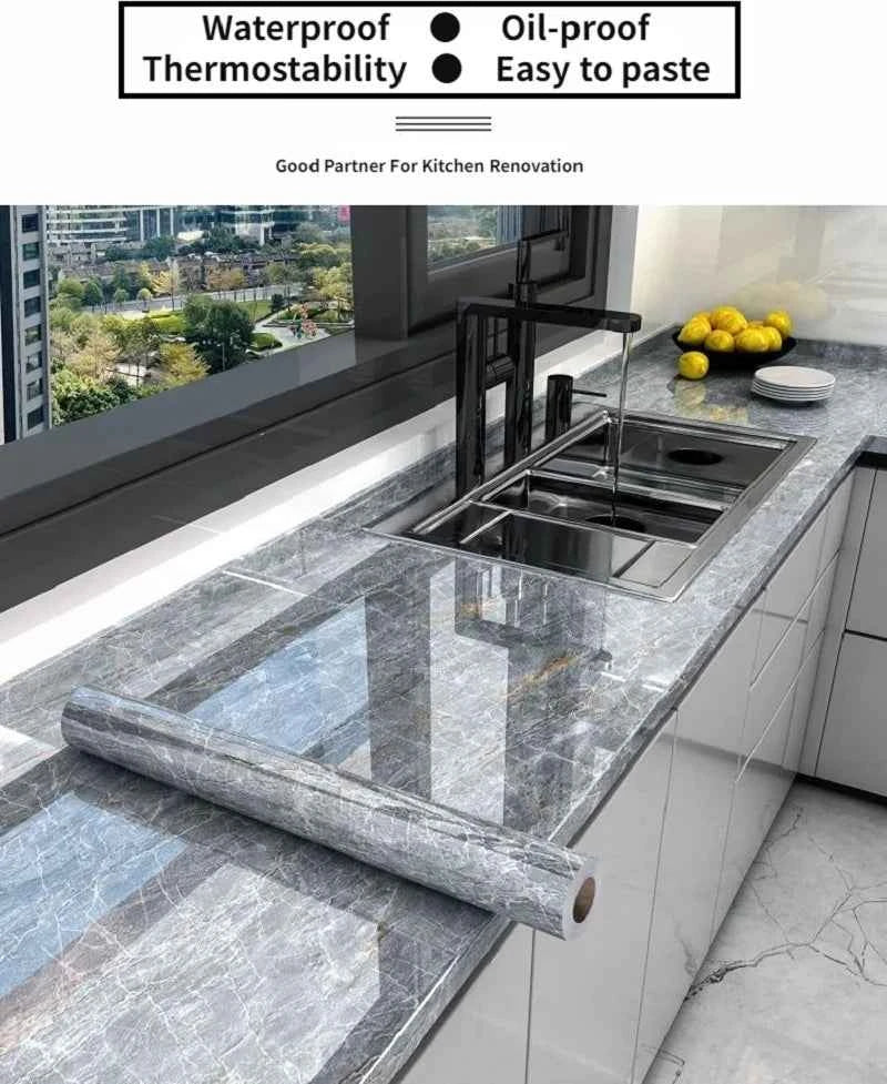 10M x 80CM Marble Self Adhesive Wallpaper Waterproof Oil Proof Kitchen Stickers Thermostability Decorative Film Home Decor