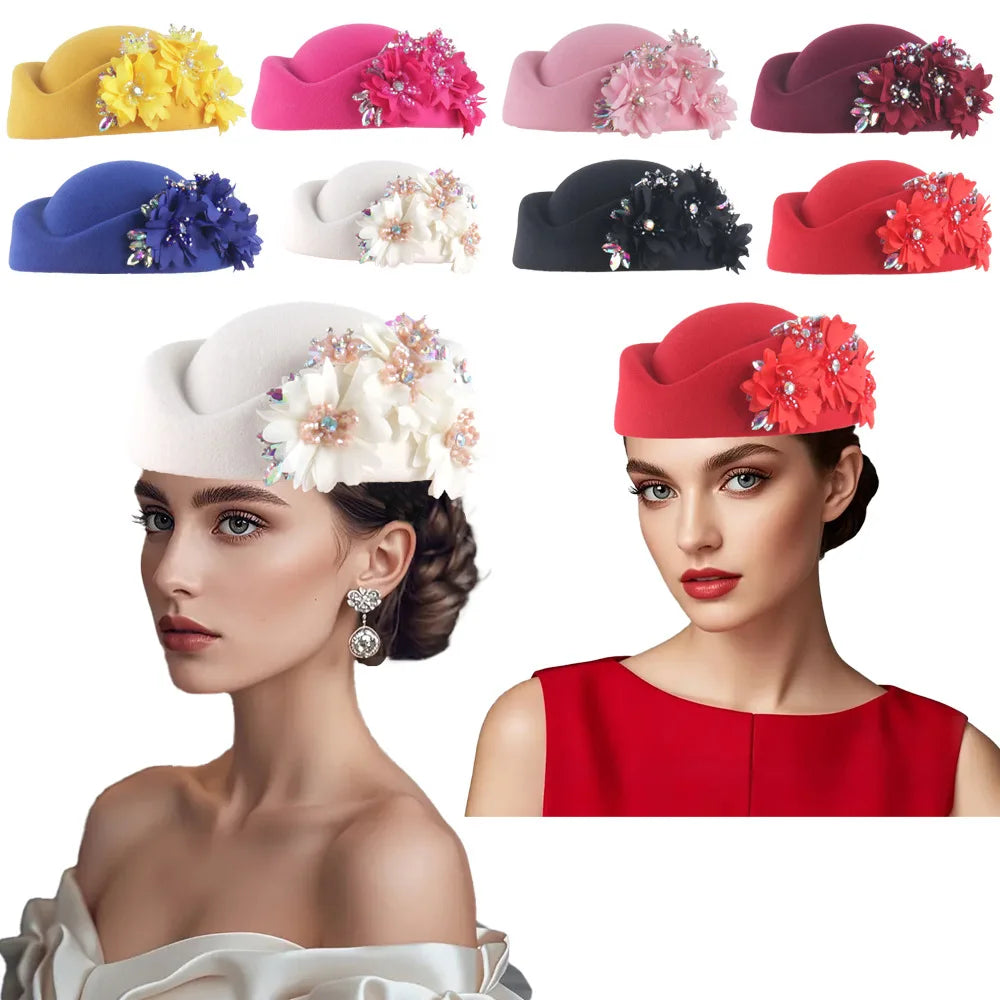 African Headtie Turban Hat for Women featuring various colors and floral embellishments, ideal for church, parties, and casua