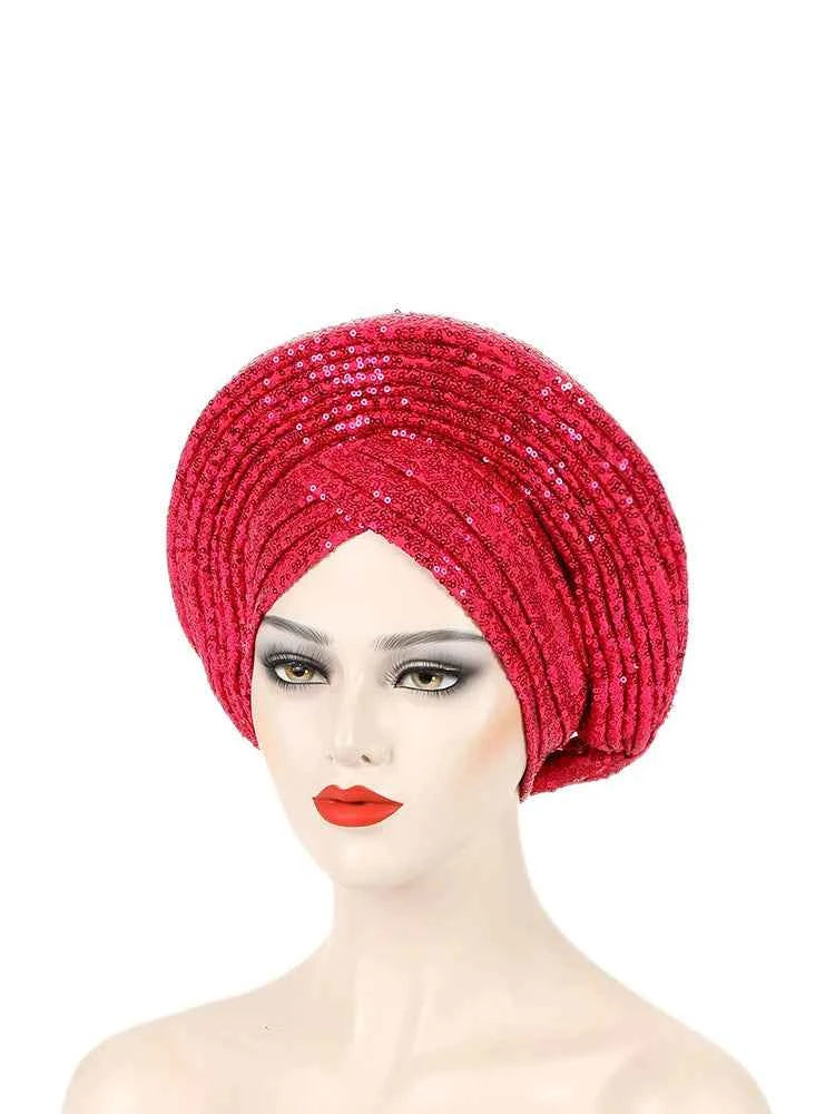 2025 Sequins Turban Chemo Cap for Women Ready to Wear African Auto Gele Headtie Nigeria Wedding Geles Female Head Wrap Headpiece