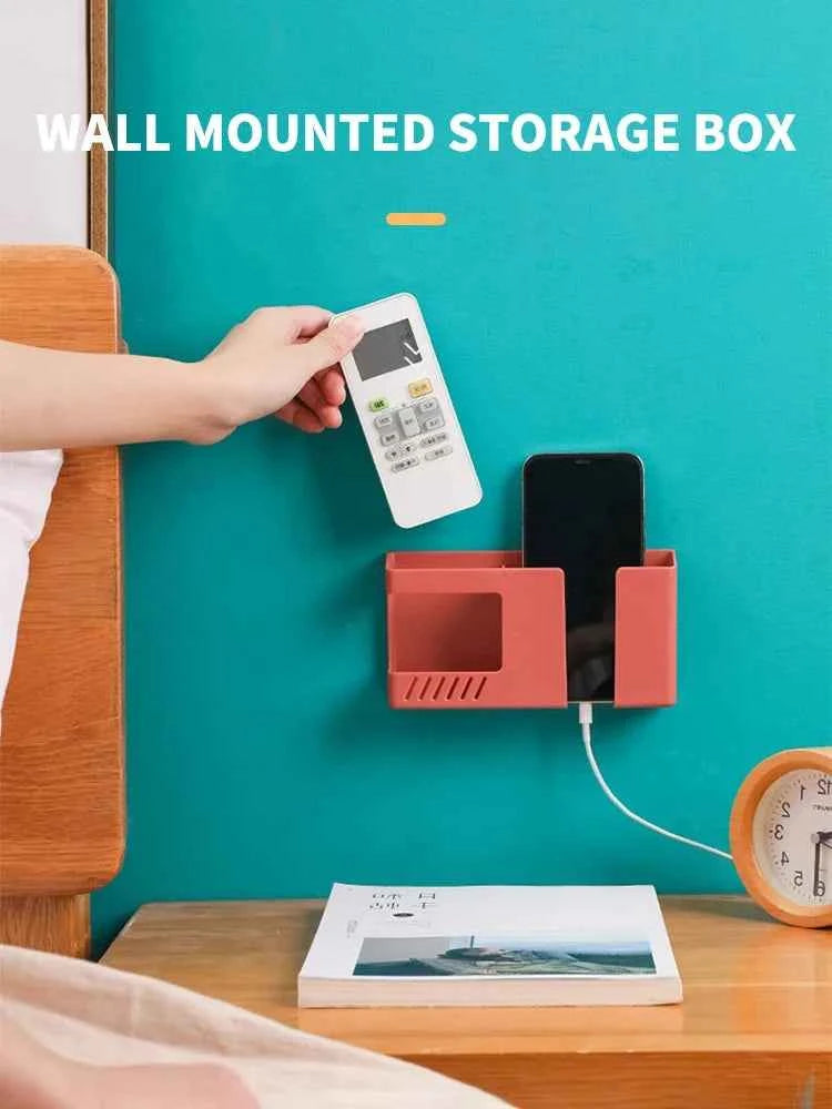 1PC Wall-Mounted Non-Punching Remote Control Storage Box Rack TV Air Conditioning Mobile Phone Charging Rac