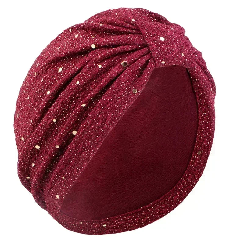 Women Sequin Knotted Turban Indian Hat Muslim Hijab Beanie Bonnet Hair Loss Headscarf Chemo Cap Headwear Bandanas Turbante Mujer - NamafadStore