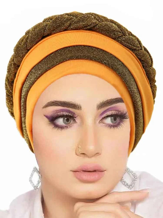 Glitter Full Body Pleated Turban Cap for Women 2025 Lady Head Wraps Muslim Headscarf Hat Turbante Mujer African Headpiece