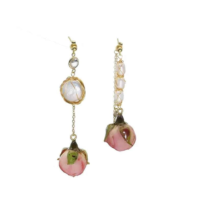 Natural Freshwater Pearl Drop Gel Flower Earrings Korean Style Women's Luxury Vintage Jewelry Fashion Ladies and Girls Gift
