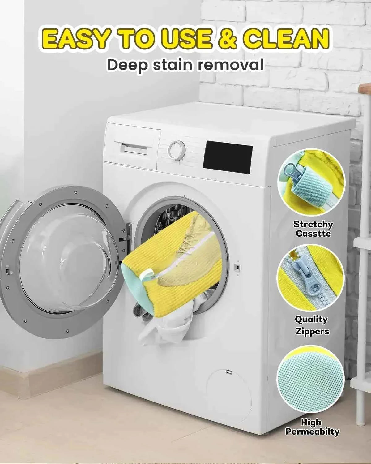 Machine Washable Shoe Washing & Drying Bag with Soft Fiber - Durable Polyester Laundry Protector for Shoes Adjustable Strap