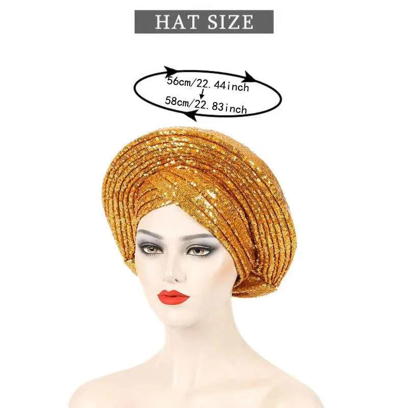 2025 Sequins Turban Chemo Cap for Women Ready to Wear African Auto Gele Headtie Nigeria Wedding Geles Female Head Wrap Headpiece