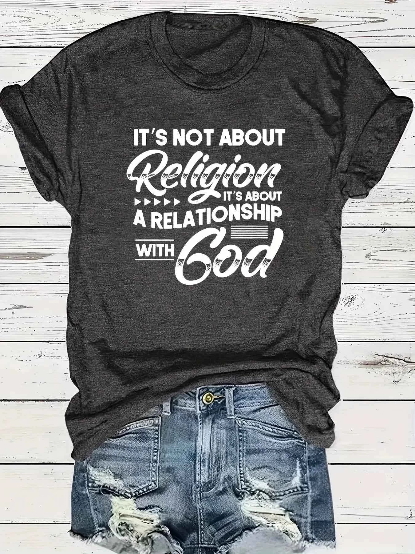 It's Not About Religion It's About A Relationship With God Women's Tee - Christian Graphic, Casual Blue Top