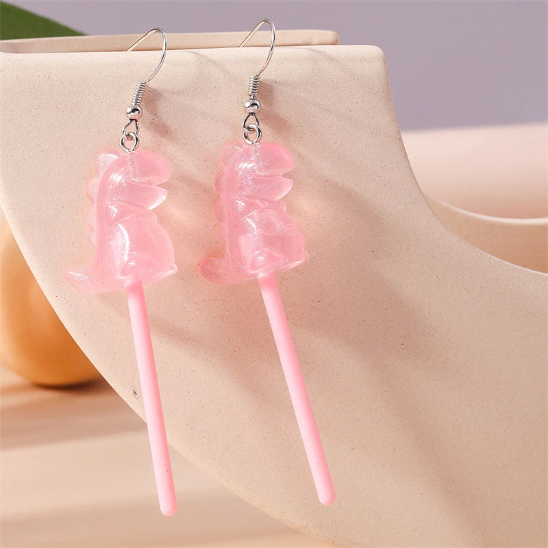 Sweet Candy Color Lollipop Drop Earrings for Women Funny Simulation Food Flower Dinosaur Dangle Hook Earrings Girls Jewelry Gift