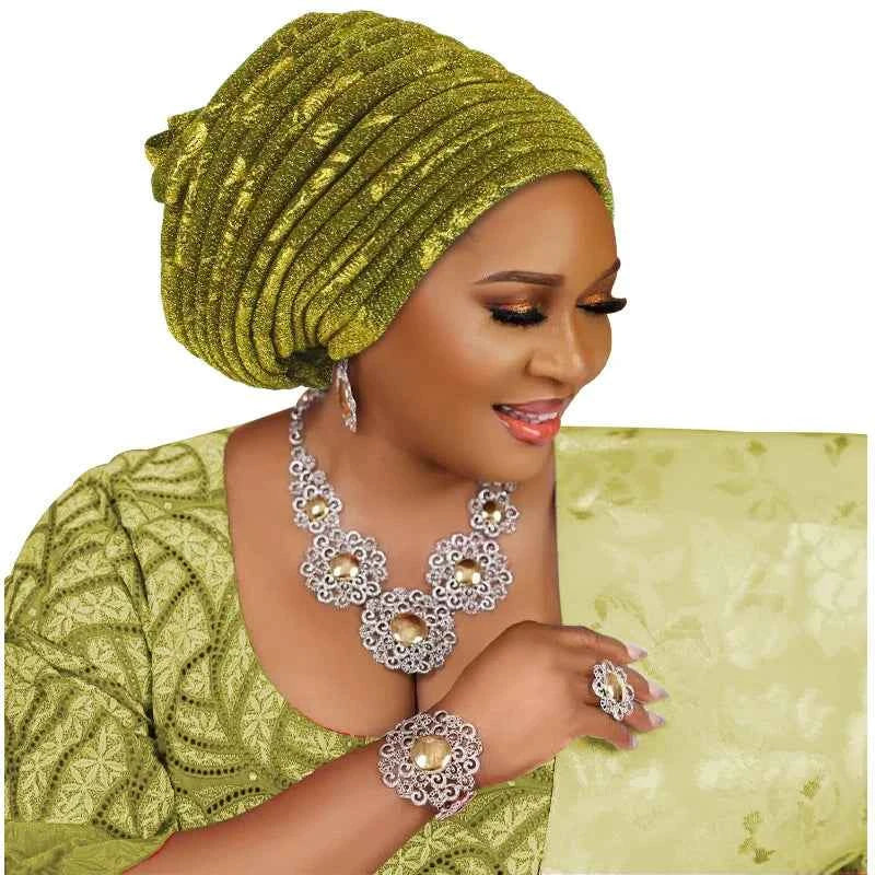 2025 Fashion Women’s Pleated Turban Cap – Auto Gele African Head Wrap for Weddings & Parties