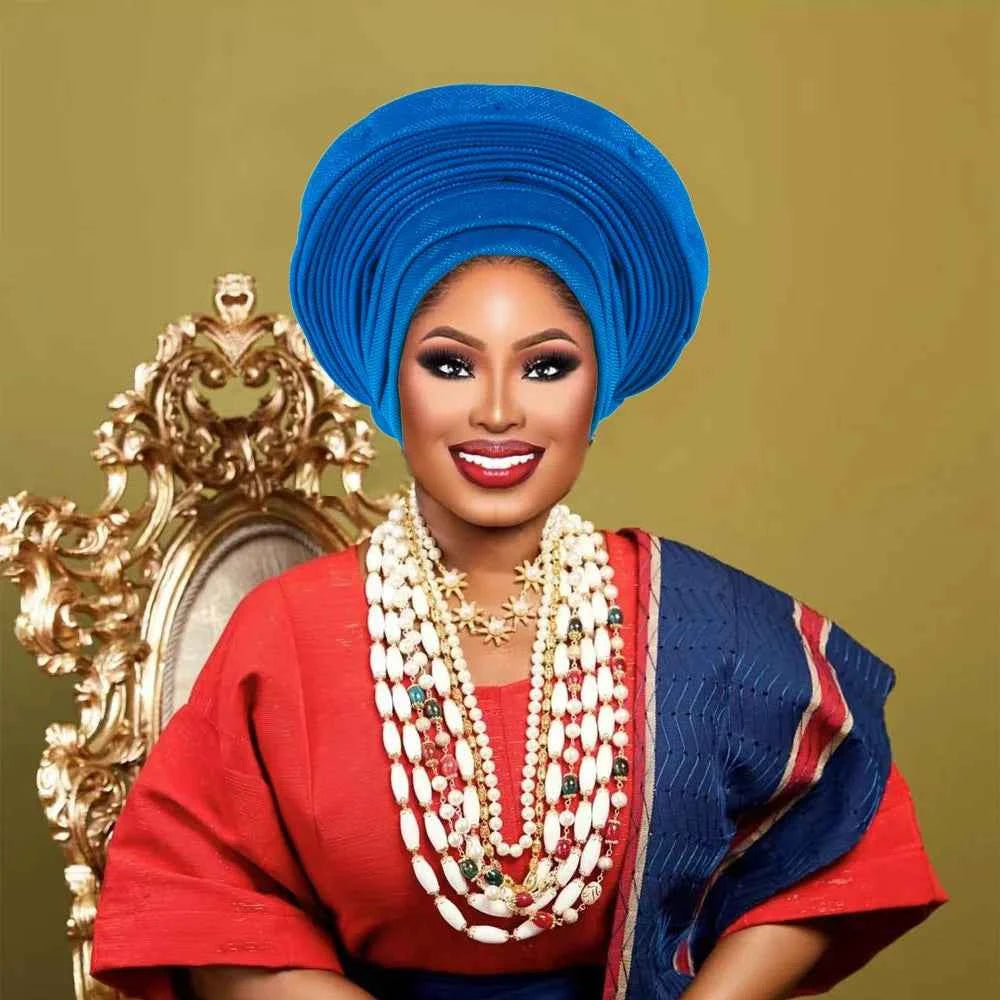 Nigeria Head Ties Wedding Party Headgear Elegant African Headtie Turban Already Made Women's Auto Gele Female Head Wraps