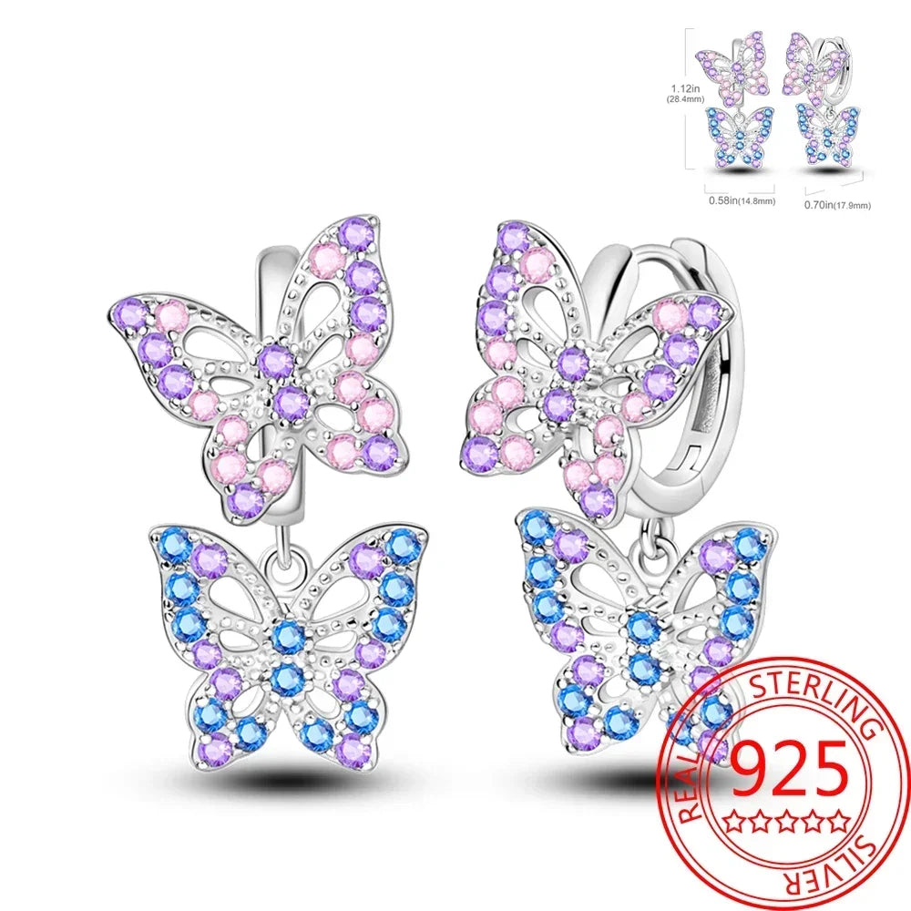 Pink Series 925 Sterling Silver Romantic Flower Butterfly Unicorn Tulip Geometry Earrings Boutique Fine Jewelry Gifts for Women