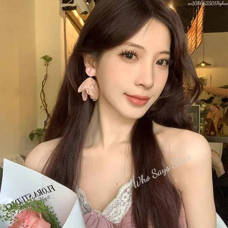 Vacation Style Flower Petal Earrings for Women New High-end Temperament Chiffon Earring Grand Super Fairy Sweet Earrings Серьги