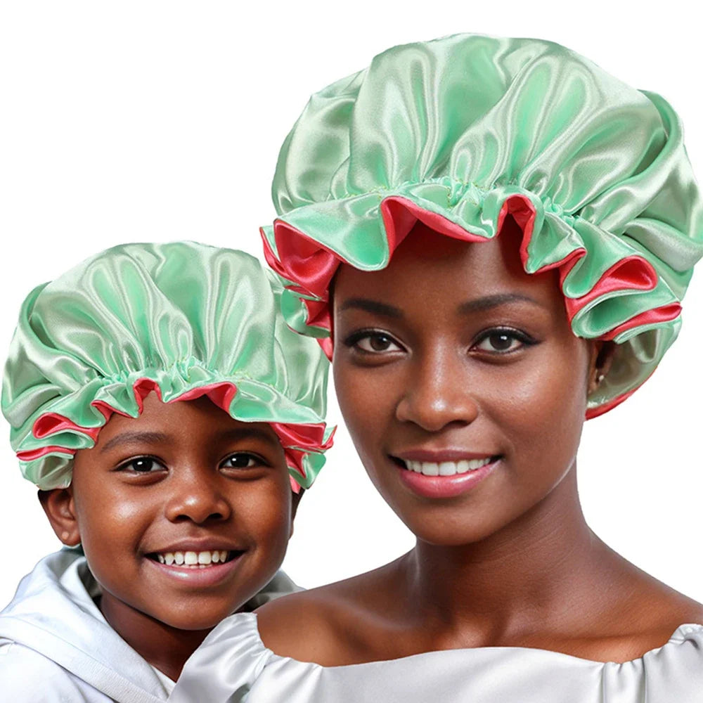 New Women's Satin Solid Sleeping Hat Night Sleep Hair Care Bonnet Nightcap Silky Shower Caps Comfortable Flower Band Unisex Cap