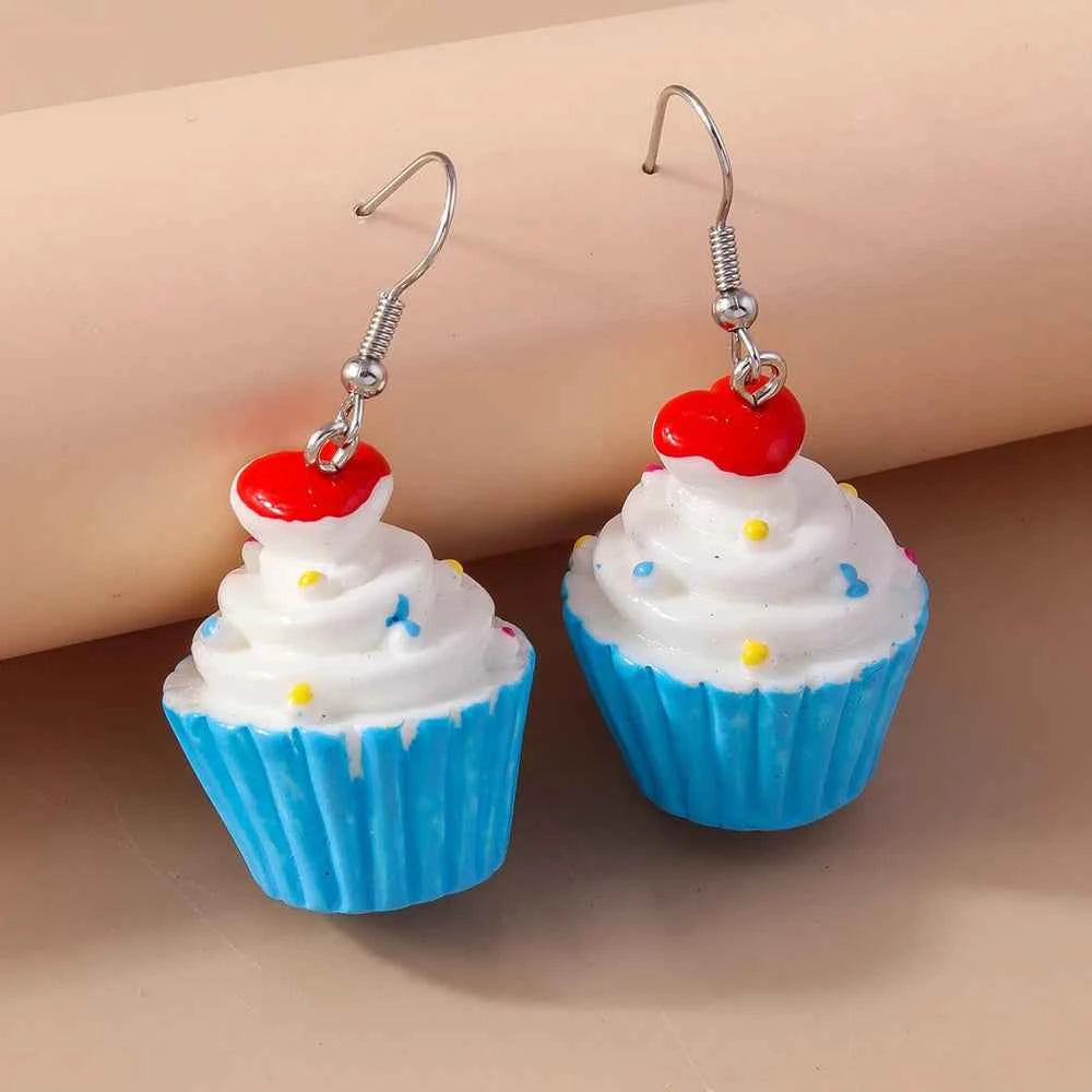 Cute Resin 3D Cake Earrings for Women Girls Simulation Food Drop Earrings Kid's Party Holiday Jewelry Gifts