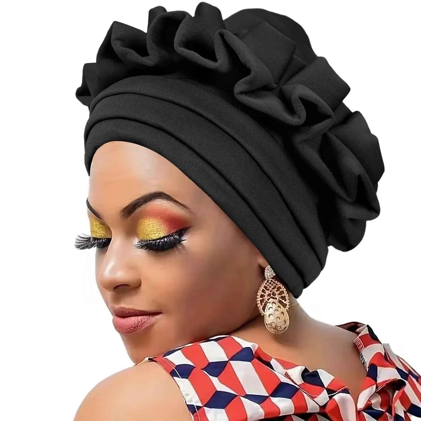 1pc Women's Turban 3-layer Brim Design With Pleated Style, Solid Color Outdoor Home Fashion Turbans, African Headwrap