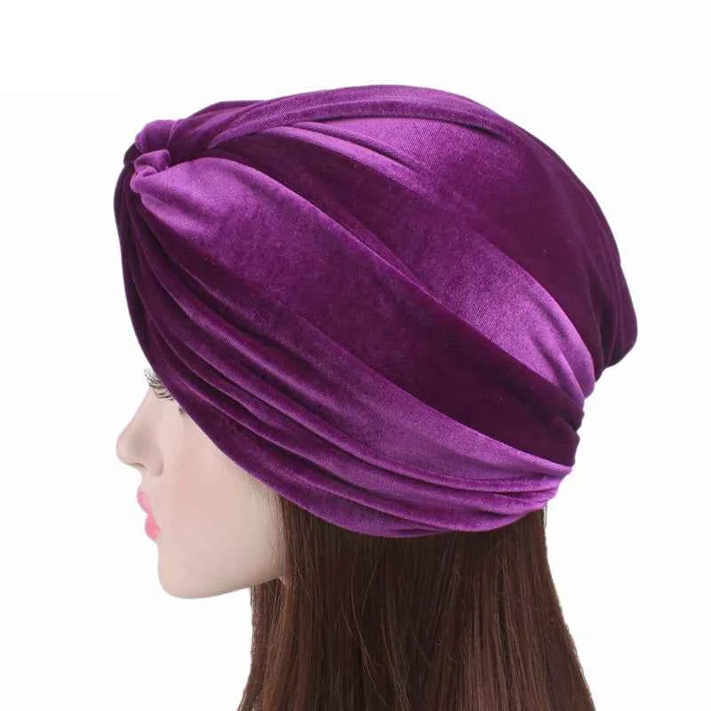 New Muslim Women Velvet Turban Hat Soft Stretch Cross Twist Cap Bandana Headband Chemo Beanie Cap Scarf Islamic Head Wrap