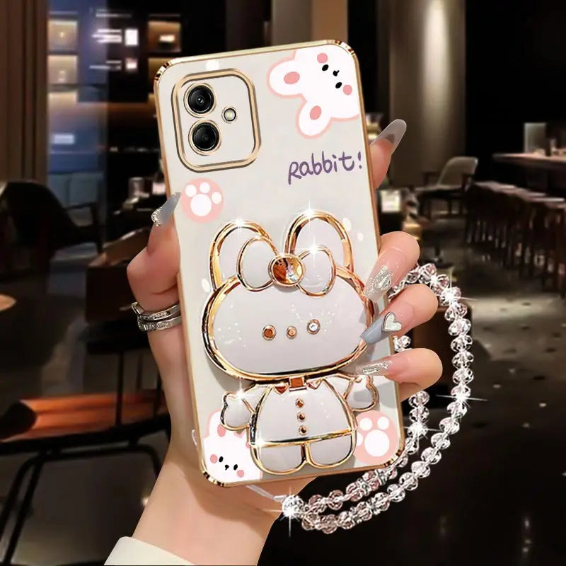 Diamond Strap Rabbit Phone Holder Case For Samsung Galaxy A01 A02 A03 A04 A05 A10 A11 A12 A23 A20S A21S A30 A31 A50 Stand Cover