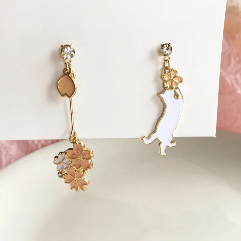 Korean Style Flower Cute Animal Rabbit Dangle Earrings For Women Strawberry Zircon Bee Asymmetrical Tassel Earring Party Jewelry