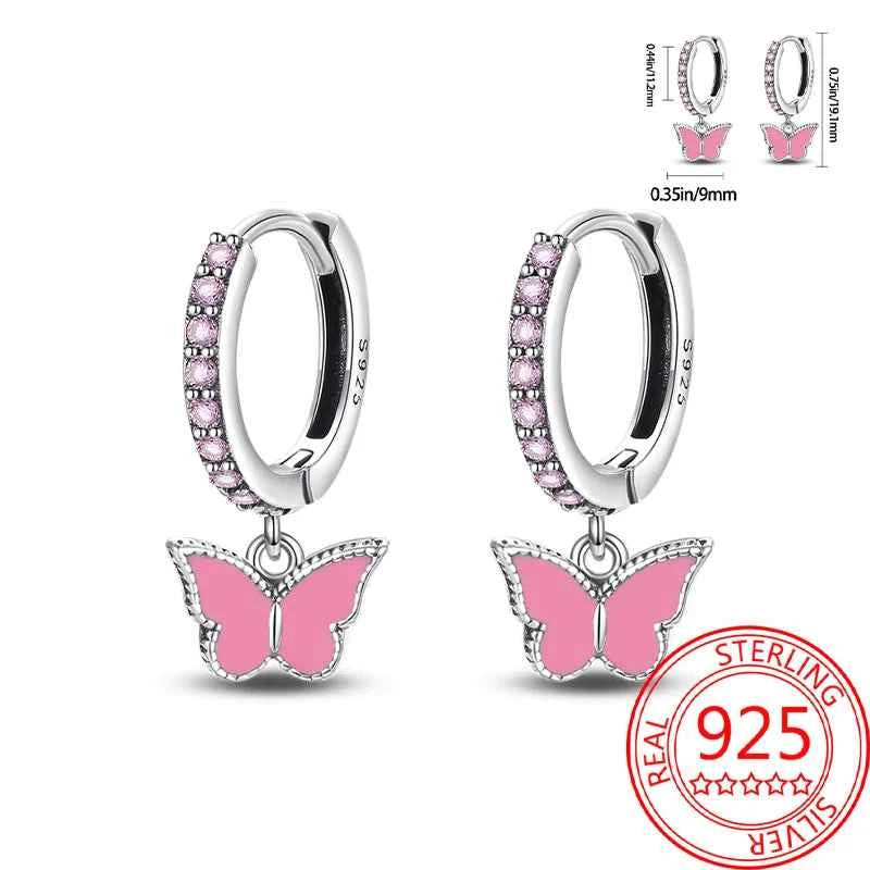 Pink Series 925 Sterling Silver Romantic Flower Butterfly Unicorn Tulip Geometry Earrings Boutique Fine Jewelry Gifts for Women