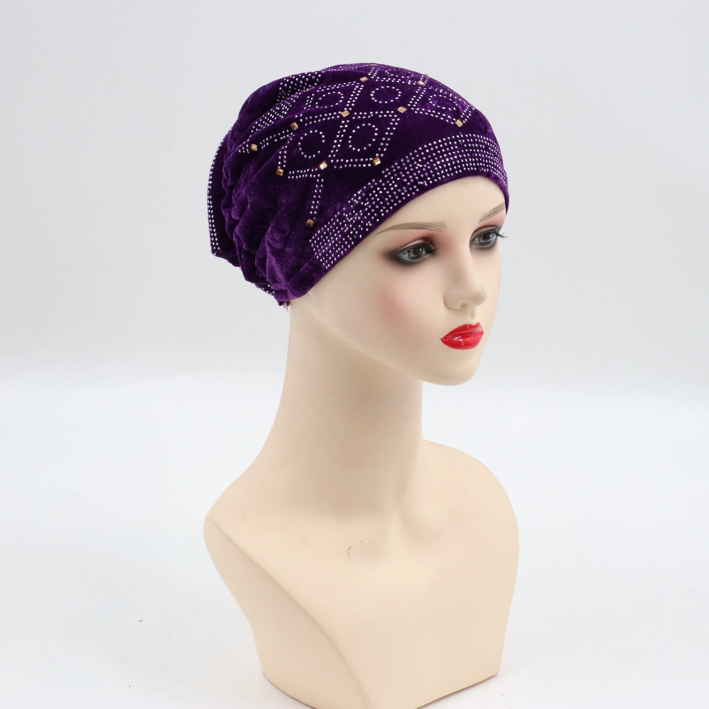 Soft Velvet Turban Cap for Women Muslim Headscarf Bonnet Elastic Female Headpiece Stylish Glitter Diamonds African Head Wraps