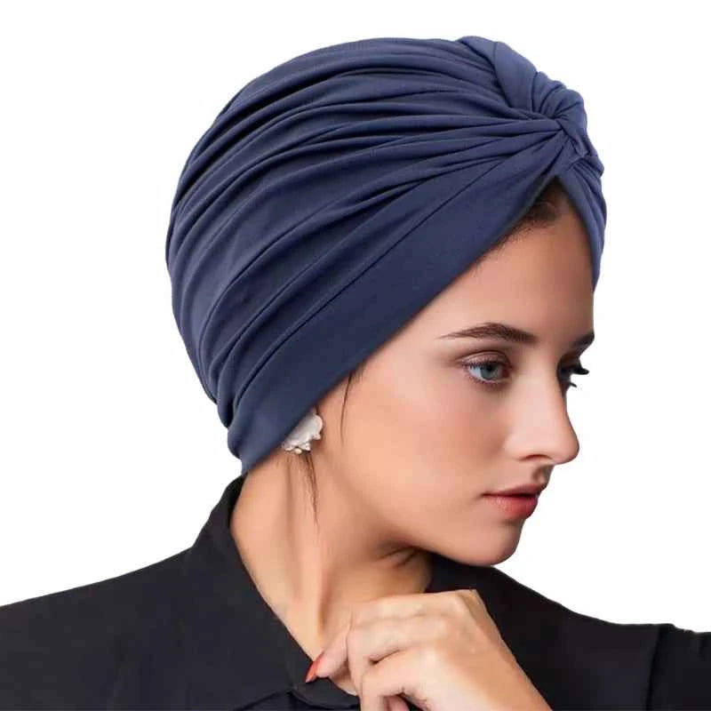 New Women's Stretchy Twist Pleasted Hair Wrap Turban Caps Muslim Cancer Chemo Beanie Cap Headwear Sleep Hat