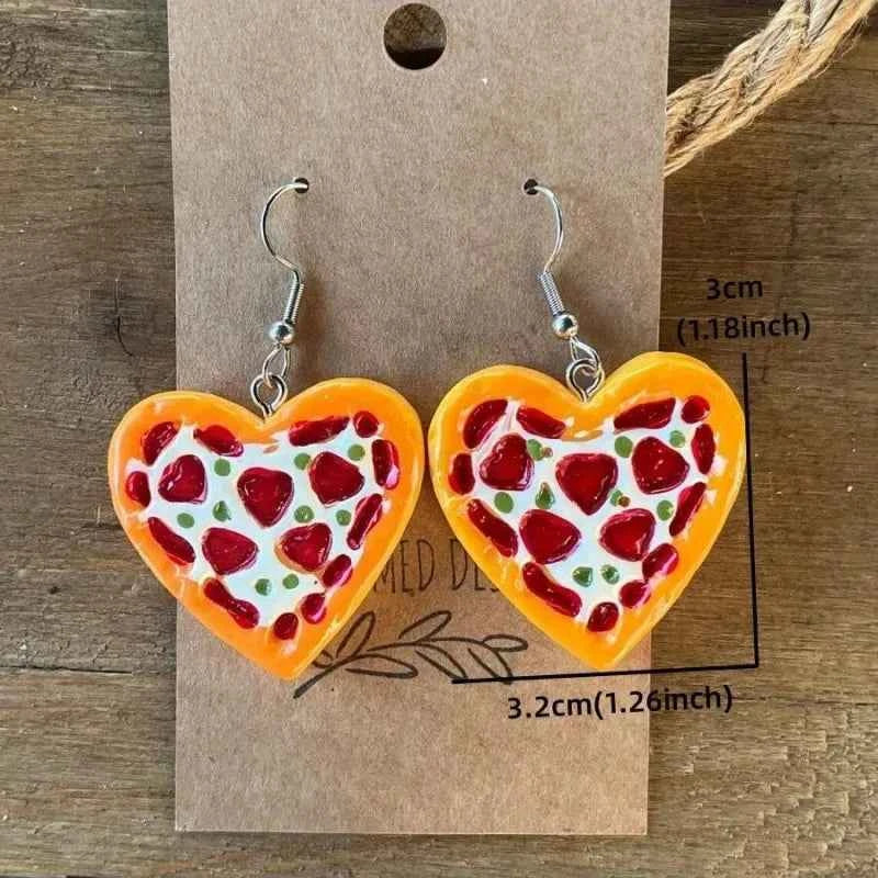 Funny Heart Shaped Pizza Women's Hook Earrings Resin Handmade Cooking Master Jewelry - Perfect Gift for Anniversary