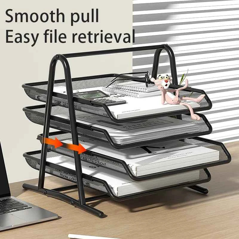 Mesh Letter Tray,Office Desk Paper Organizer with Sliding Trays for Desk Accessories, Office Supplies and File Storage, Black