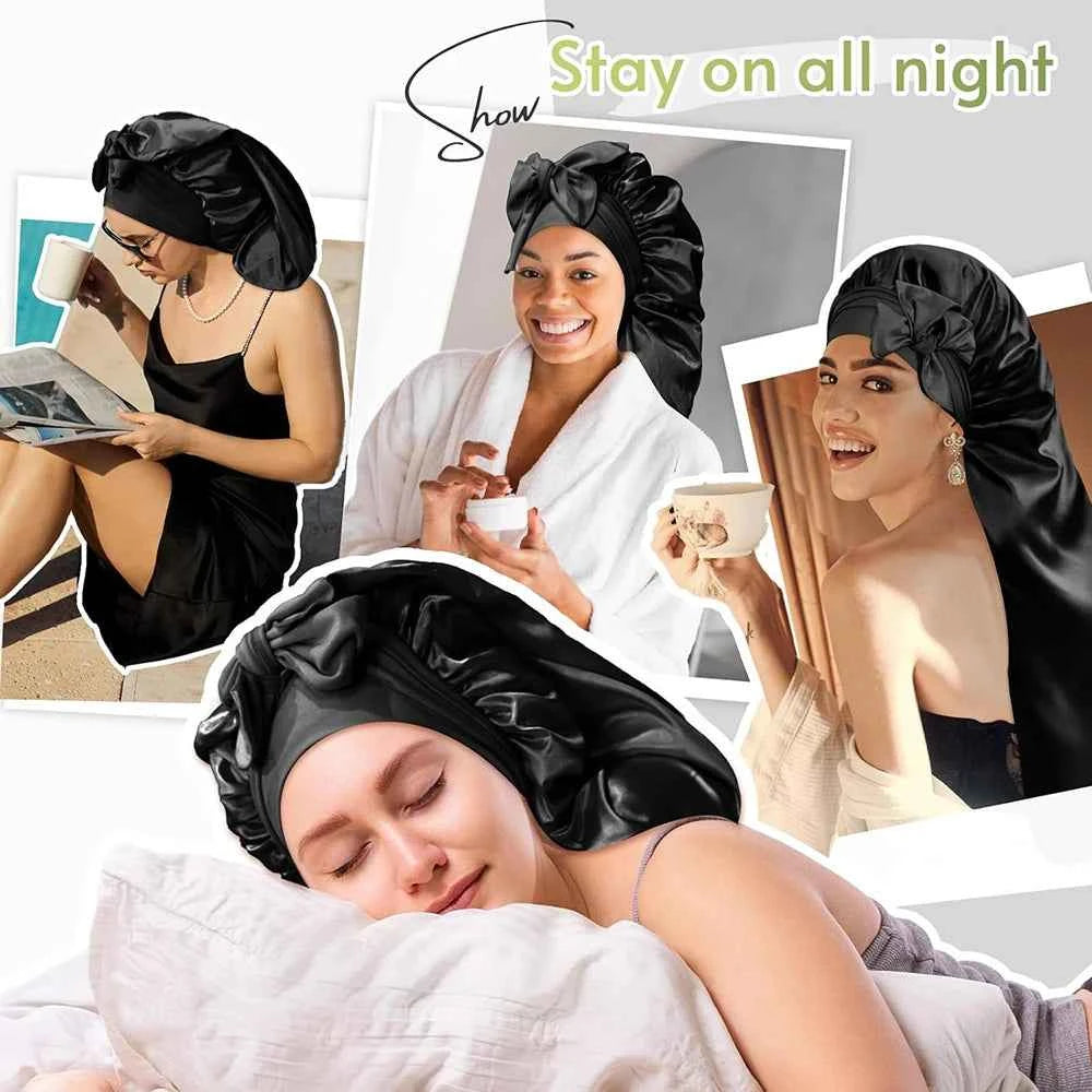 1Pcs Soft Silky Long Satin Bonnet For Natural Hair And Curly Hair Extra Large Size Hair Cap With Tie For Comfortable Night Sleep
