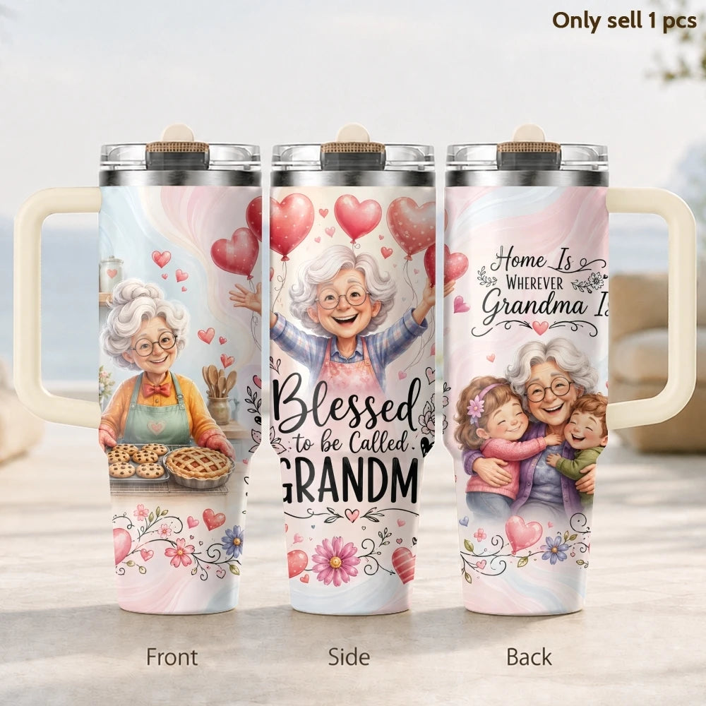 Happy Grandma Life Vacuum Flasks 40oz 3rd Gen Vacuum Insulated Stainless Steel Tumbler Cup with Handle Straw Lid