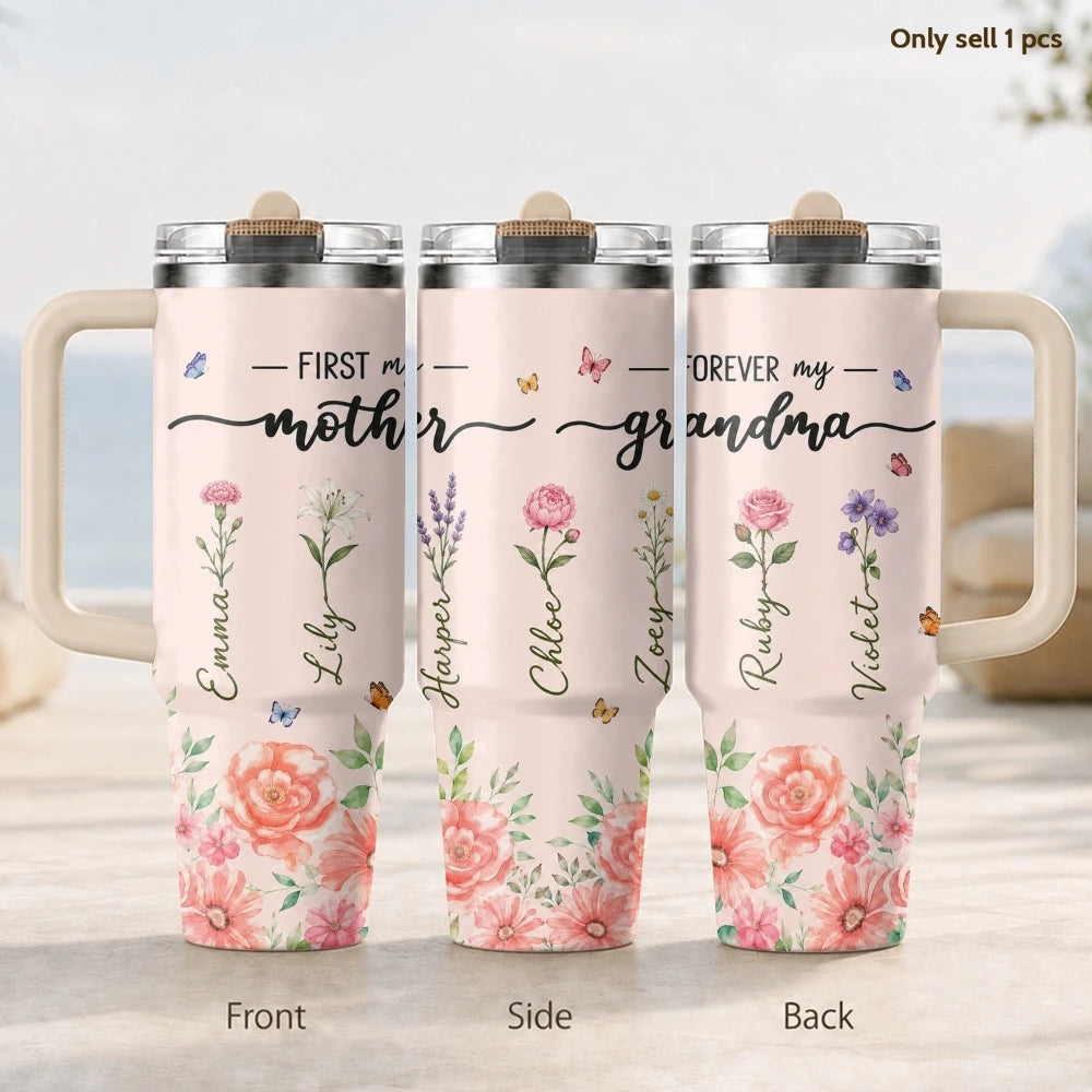 40oz Family Love Floral Tumbler – Insulated Stainless Steel Travel Mug