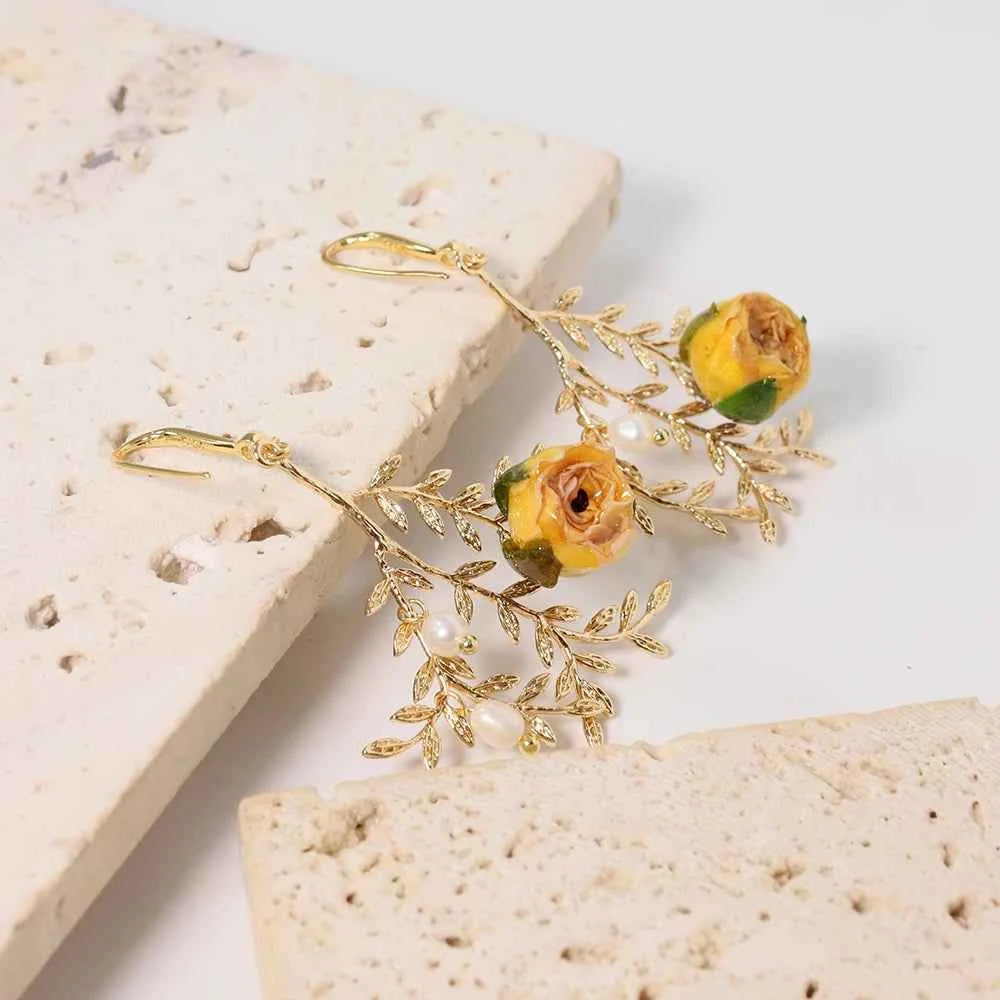 Natural Freshwater Pearl Drop Gel Flower Earrings Korean Style Women's Luxury Vintage Jewelry Fashion Ladies and Girls Gift