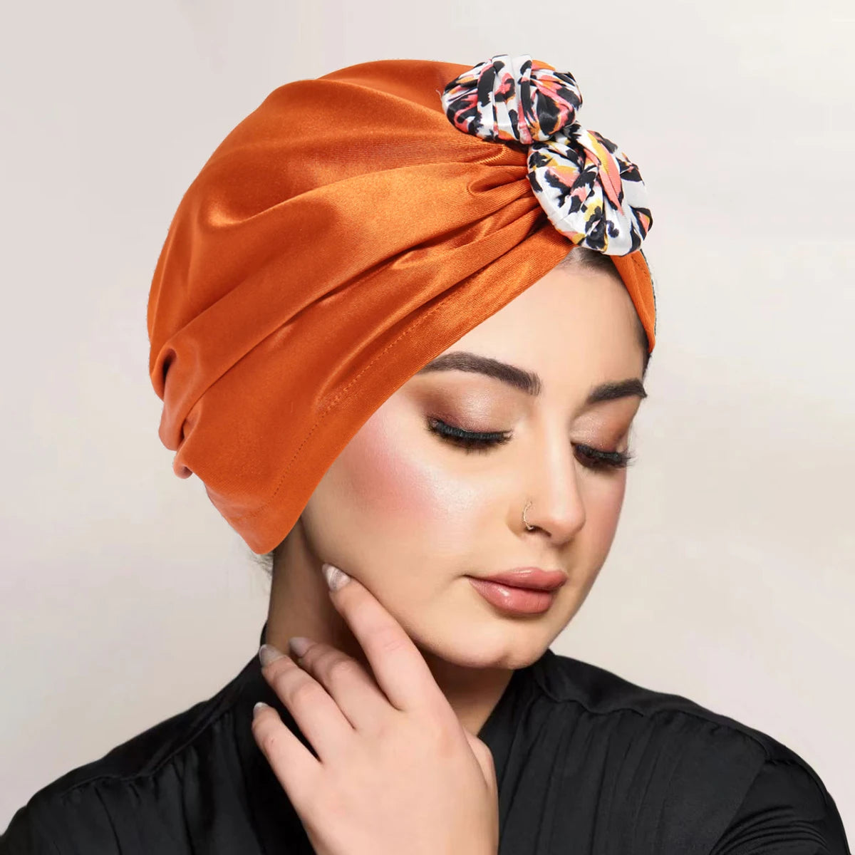 New Women Top Knotted Turban Hat Bonnet Hijab Chemo Cap Headbands Female Muslim Hat Head Cover Night Cap Hair Accessories - NamafadStore
