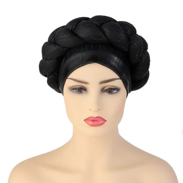 Women Braid Turbans Latest African Headtie Ladies Sequin Head Wraps African Aso Oke Winter Headtie Negerian Wedding Gele Caps - NamafadStore
