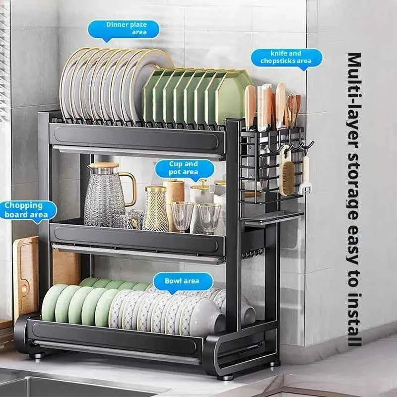 Kitchen Dish Bowl Drainer Storage Rack Countertop Dinnerware Organizer Drain Basket Household Dish Drying Rack Stand Shelf