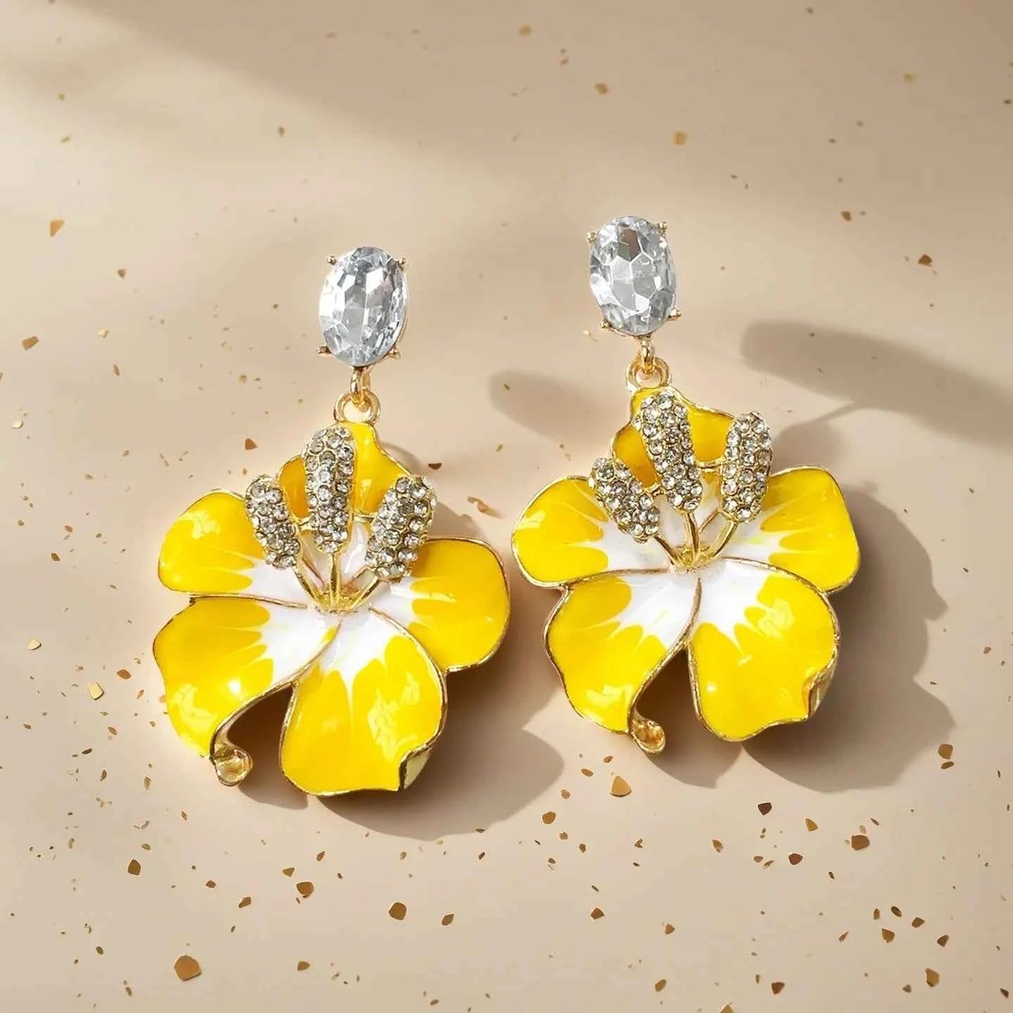 Korean Multi-color Enamel Flowers Drop Earrings for Women Girls Blue Crystal Dangle Earrings Party Jewelry Gifts