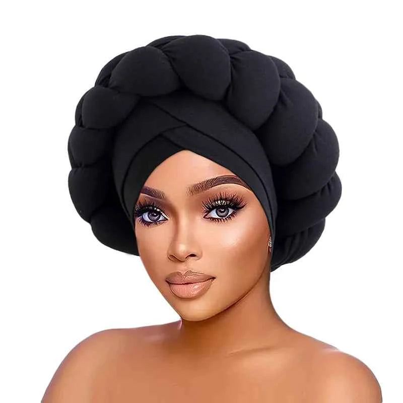 New African Twisted Large Fried Braid Turban Hat Muslim Hijab Hat Elastic Head Wraps Headscarf Beanie Hats Turbante Cap