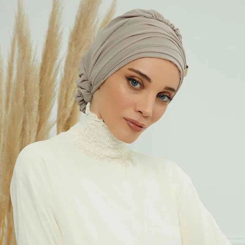 Plain Muslim Instant Turban Hat Inner Hijabs Caps Women Islamic Bandana Bonnet India Hats Female Headwrap Turbante Mujer Flower