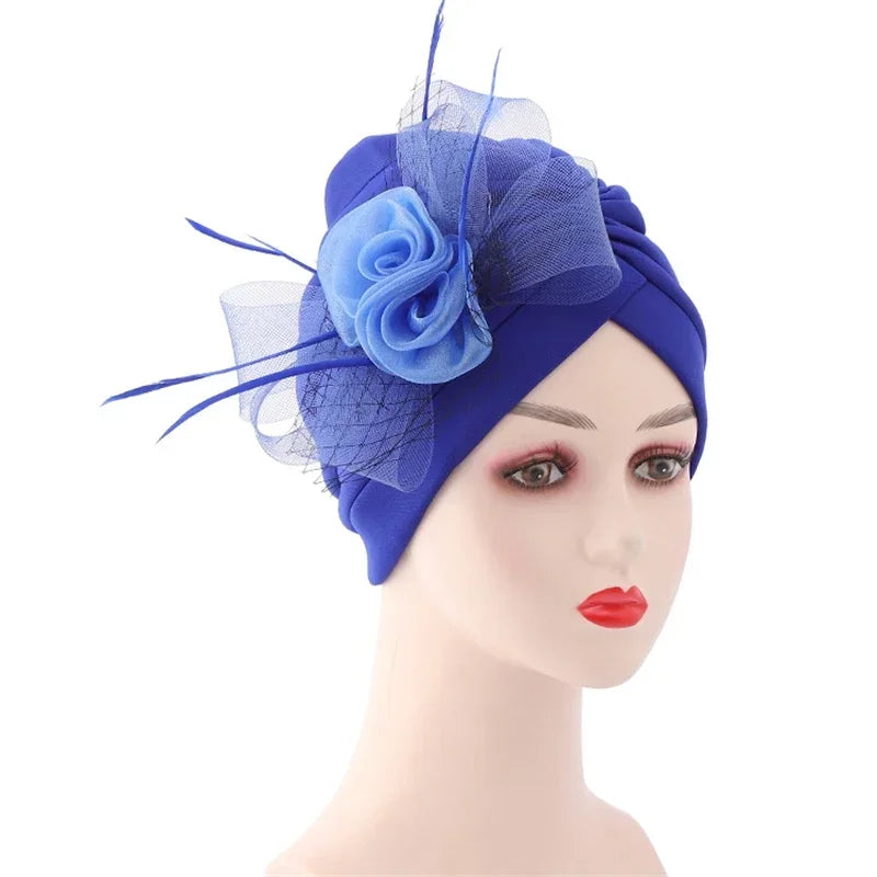 2025 Trendy Women Big Flower Turban Hat Fashion Muslim Hijab Caps Head Wrap Femme Bandana Chemo Cap African Headpiece Hat Indian - NamafadStore