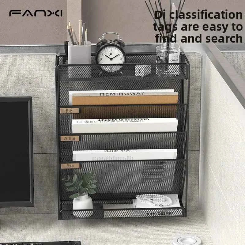 5 Pocket Mesh Hanging Wall File Organizer, Wall Mounted Mail Paper Document Folder Holder,Magazine Rack for Office Home School.