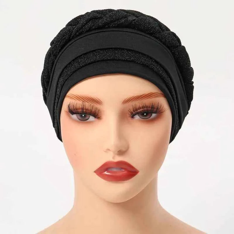 Glitter Full Body Pleated Turban Cap for Women 2025 Lady Head Wraps Muslim Headscarf Hat Turbante Mujer African Headpiece