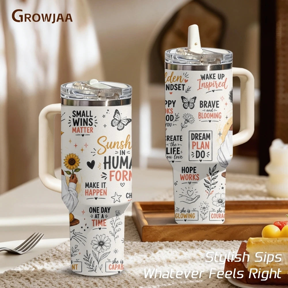 40oz Empowered Black Woman Tumbler – Inspirational Stainless Steel Travel Mug