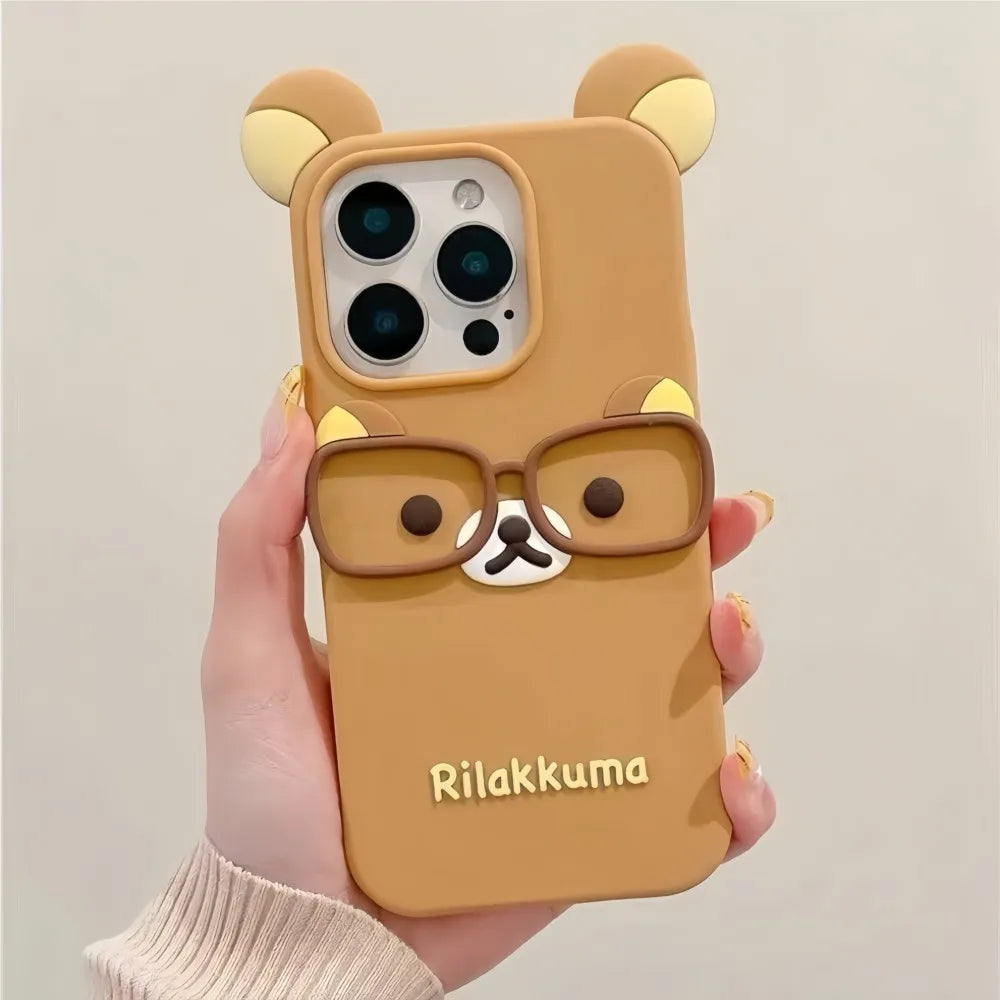 Cute Rilakkuma Bear Case For iPhone 17 Pro max 16 15 14 13 12 Mini 11 Pro Max Xs XR 6 7 8 Plus SE Kawaii Cat Silicone Soft Cover