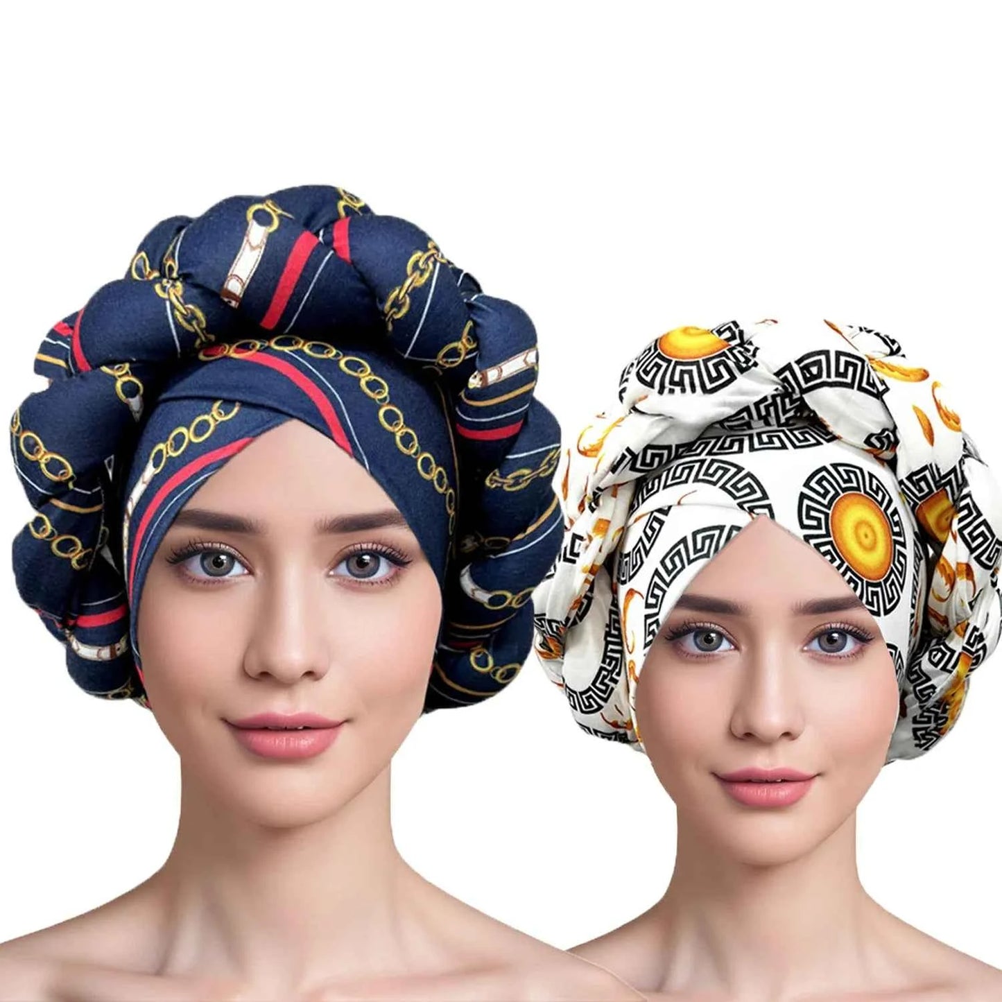 2Pcs Set African Headtie Big Braid Turban Cap For Women Nigeria Female Wraps Lady Fashion Headgear Turbante Mujer
