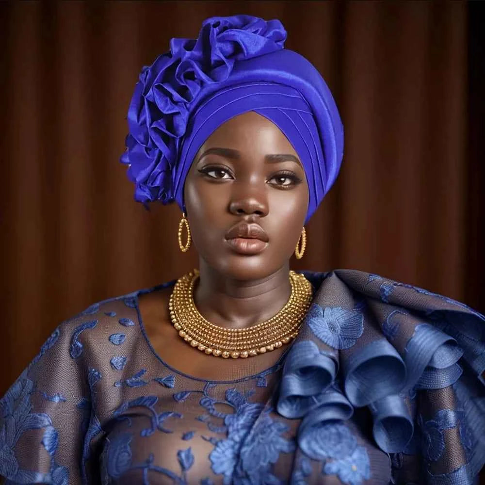 Ruffled Turban Cap for Women African Lady Head Wraps Bonnet Nigeria Female Headtie Wedding Party Headgear