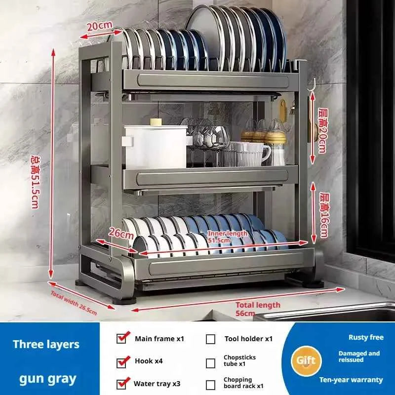 Kitchen Dish Bowl Drainer Storage Rack Countertop Dinnerware Organizer Drain Basket Household Dish Drying Rack Stand Shelf