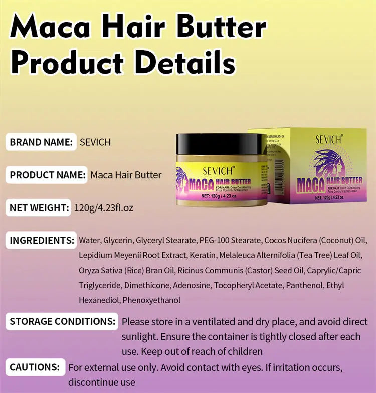 Maca Hair Growth Oil Set For Peru Maca Powder Hair Growth Butter Maca Root Hair Oil Castor Oil Anti-Hair Loss Sevich Hair Care