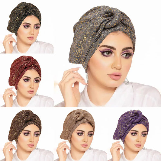 New Women's Solid Color Sequin Turban Hijab Chemo Cap Cancer Hat Hair Loss Headscarf Beanie Bonnet Head Wrap Headband Mujer - NamafadStore