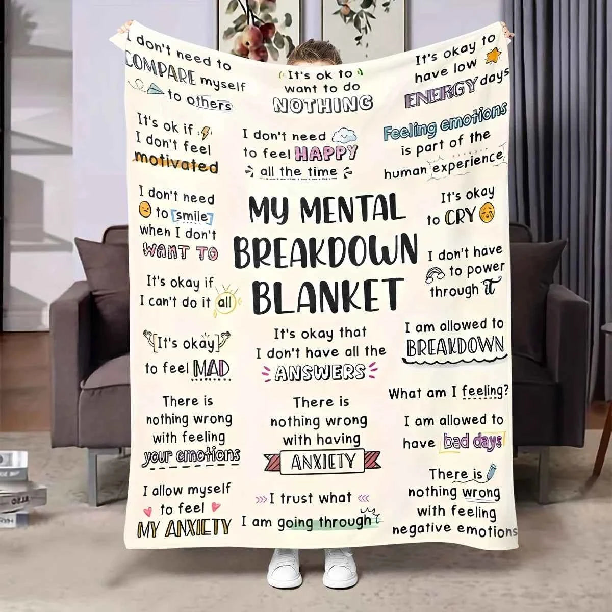 Flannel Blanket My Mental Breakdown Blanket Printed for Kids Bedroom Decoration Warm Soft Comfertable Blanket for Sofa Chair