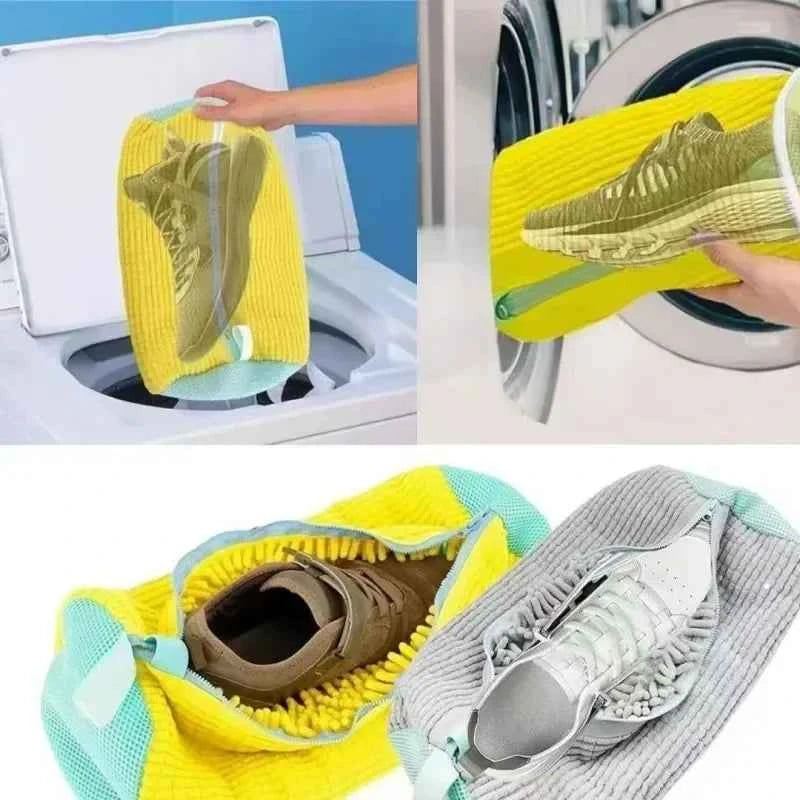 Machine Washable Shoe Washing & Drying Bag with Soft Fiber - Durable Polyester Laundry Protector for Shoes Adjustable Strap